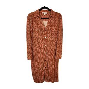 Michael Kors Orange/ Gold Chain Design Stretchy Dress Minimalist Classic SZ L